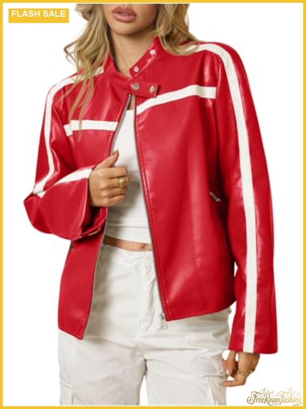 Faux Leather Bomber Jacket Zip Up Moto Biker Racing Coat